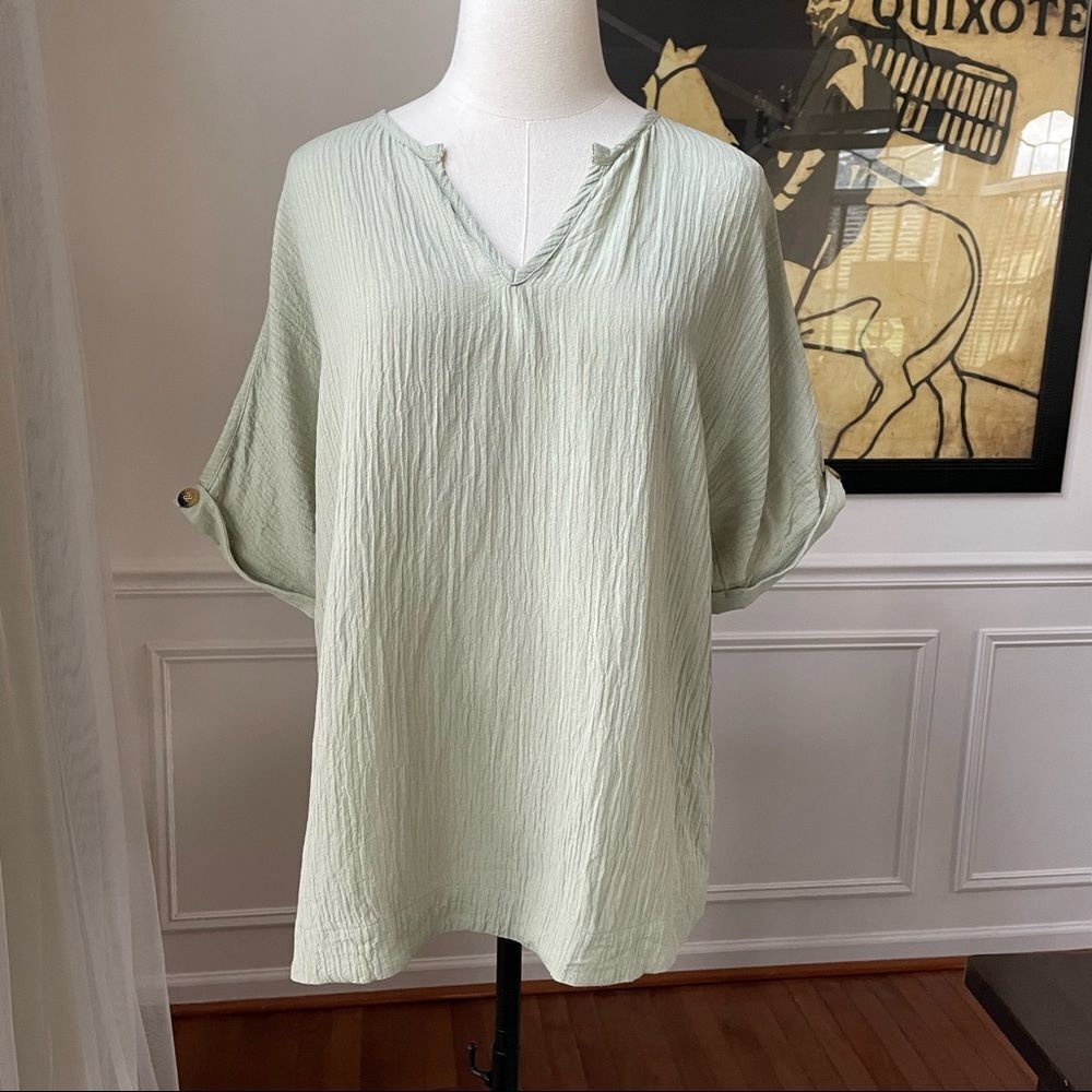Soft Surroundings Sage Green Notched Neck Tunic L
